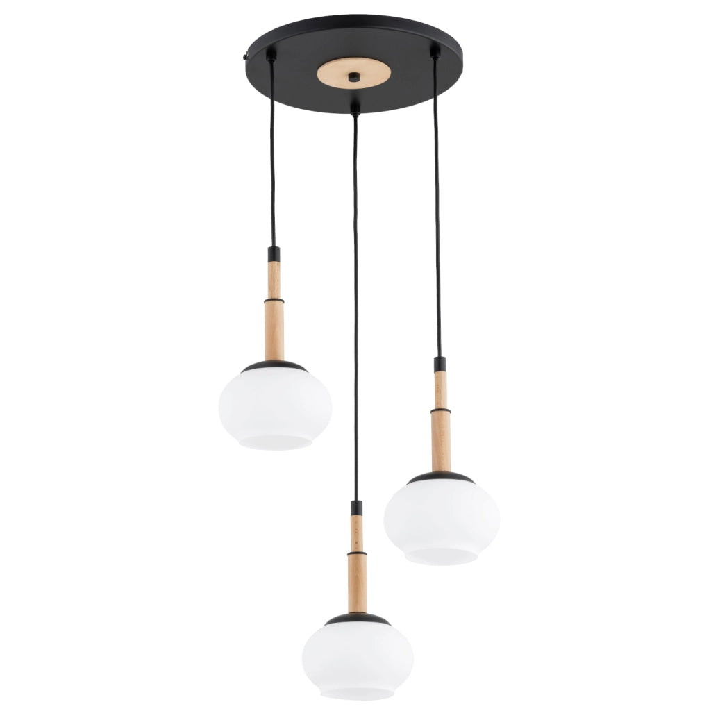 Lampada a sospensione scandinava nero/bianco legno 3xE14