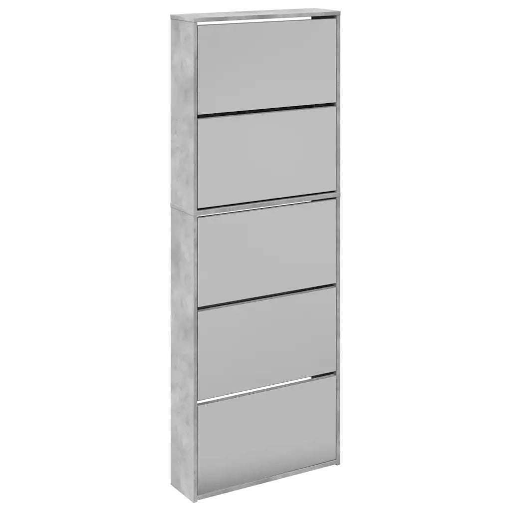 Scarpiera con Specchio a 5 Livelli Grigio Cemento 63x17x169,5cm