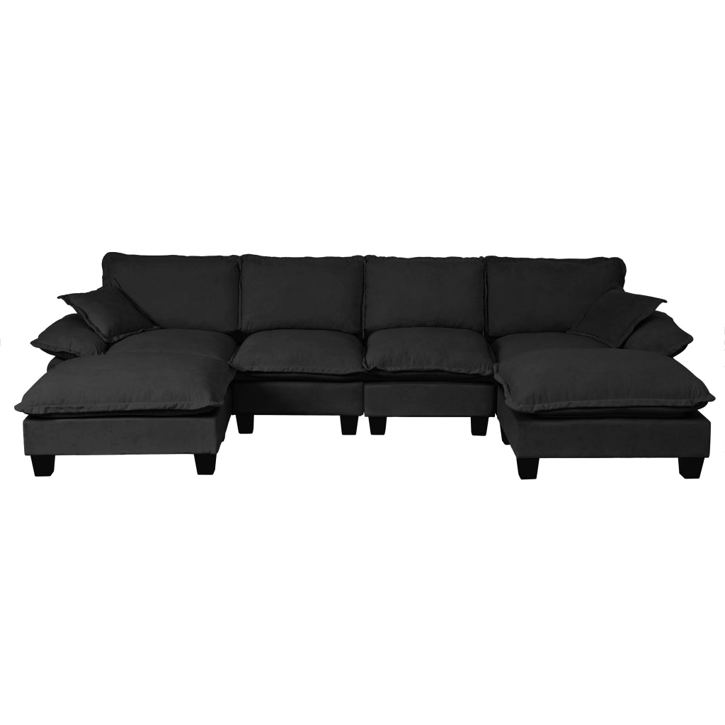Divano Angolare Modulare 6 Posti ¨C MINIMAL ¨C Chenille Nero con Ottomane