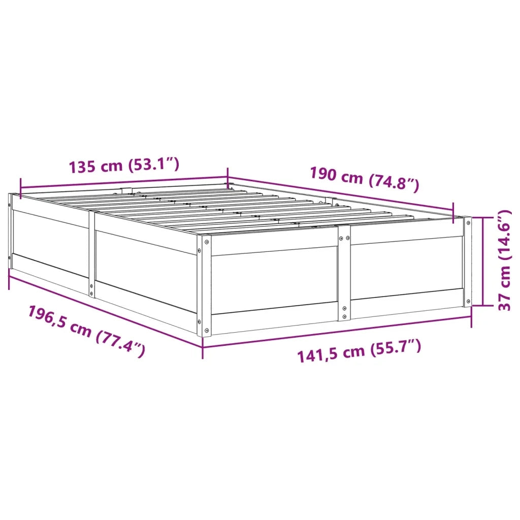 Letto senza Materasso-Struttura Letto 135x190 cm in Legno Massello di Pino 818877