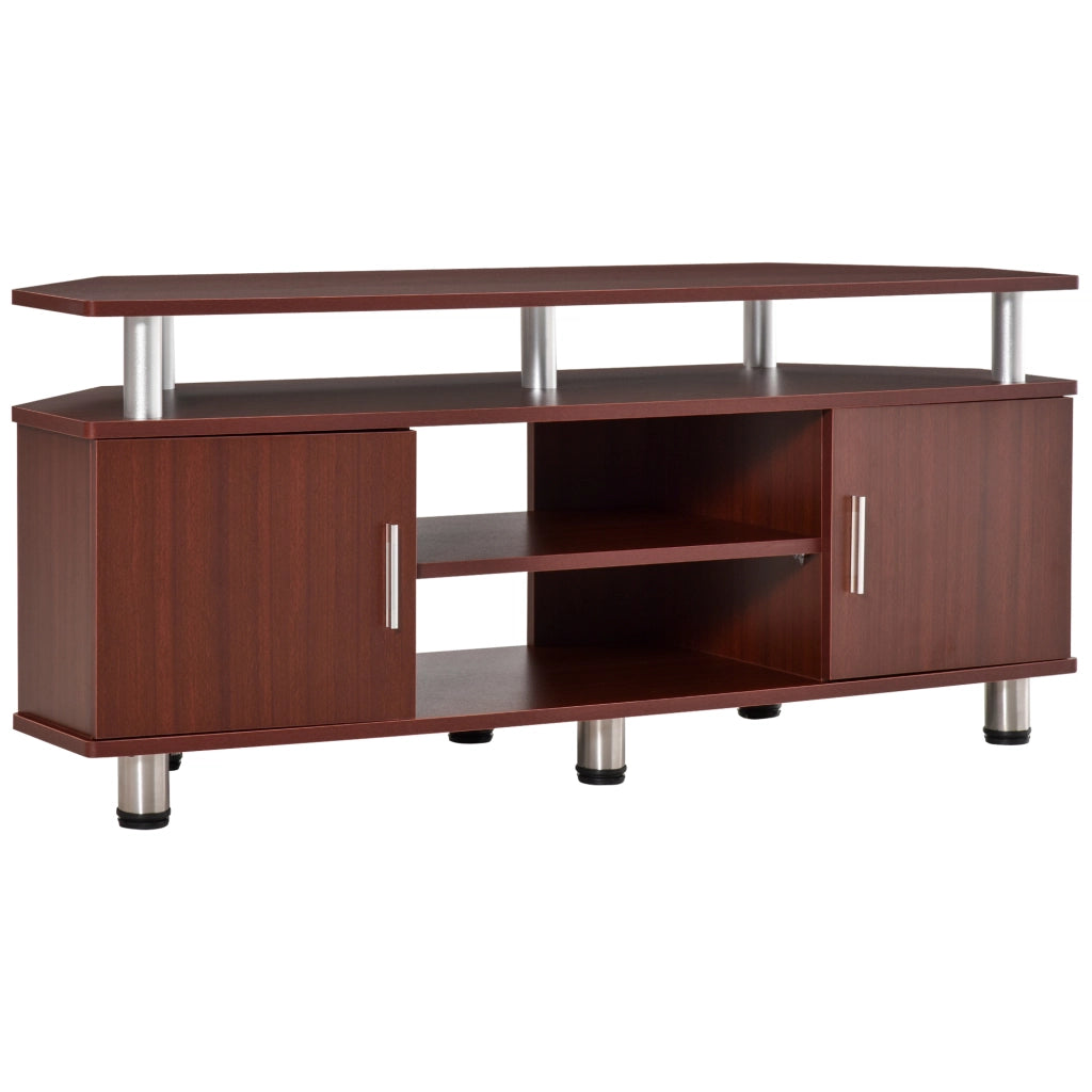 Mobile TV Classico con 2 Ripiani e 2 Armadietti ¨C zephmum ¨C MDF e Acciaio Inox, Marrone, 120x39.5x52cm