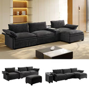 Divano Angolare Modulare con Contenitore, Portabicchieri e Luce ¨C Xylo ¨C Chenille Nero 315cm