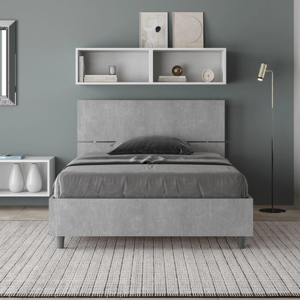 BS COM Letto una piazza e mezza con rete 120x190 testata dritta cemento