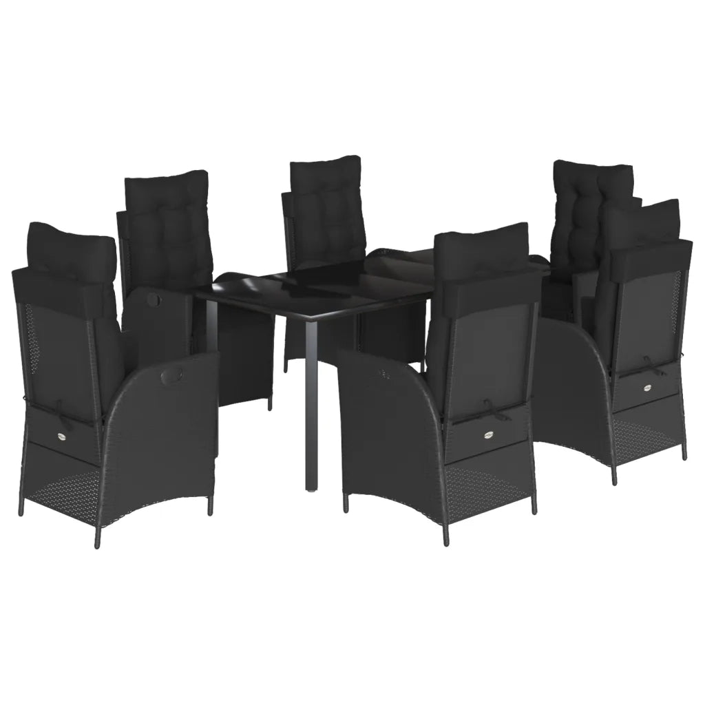 Set da Pranzo da Giardino 7 pz Nero con Cuscini in Polyrattan 3213403