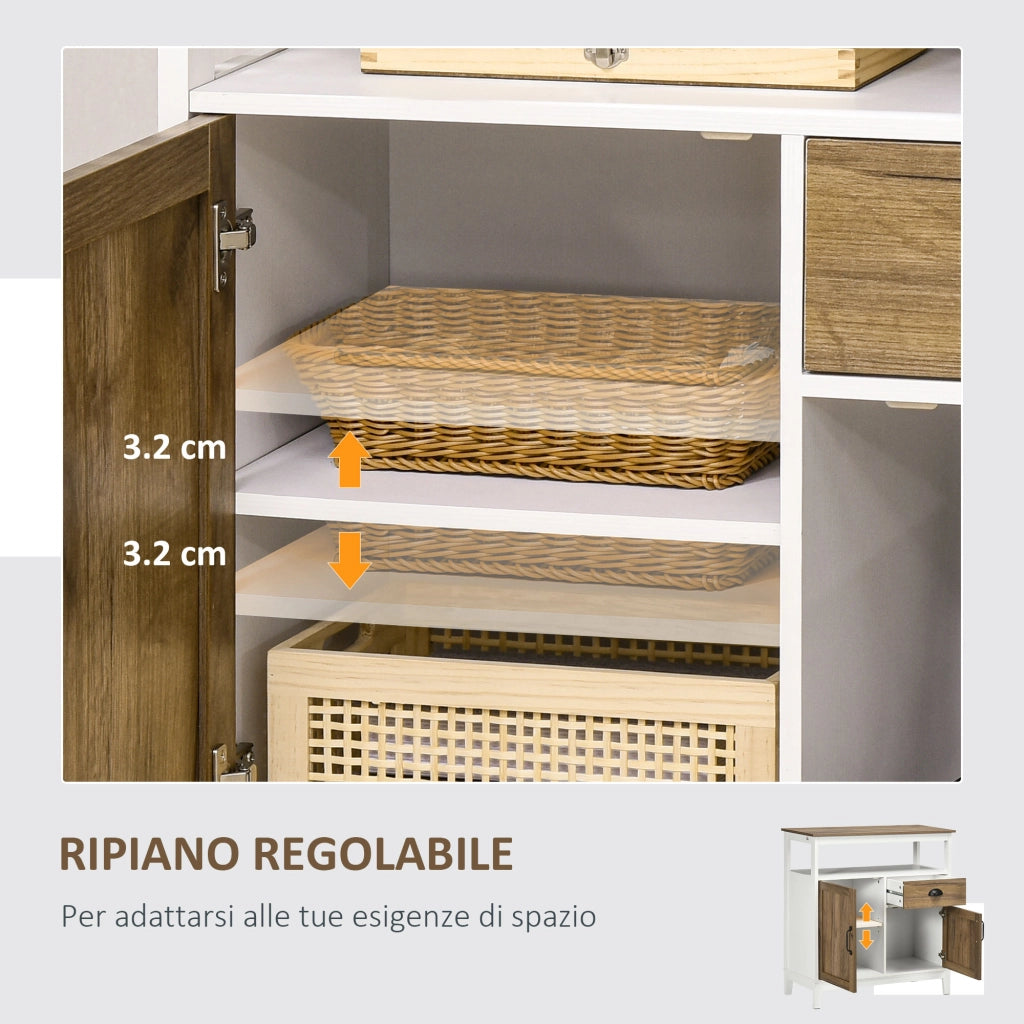 Easycomfort Mobile Cucina Stile Rustico con Armadietti e Cassetto, 76.6x 35x 81.5cm, Bianco e Marrone