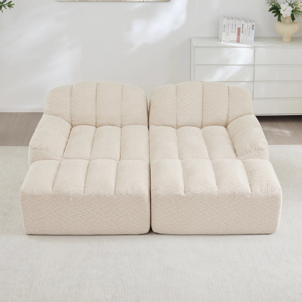 Divano Modulare 2 Posti con 2 Ottoman ¨C MINIMAL ¨C Tessuto Morbido Beige, Senza Braccioli