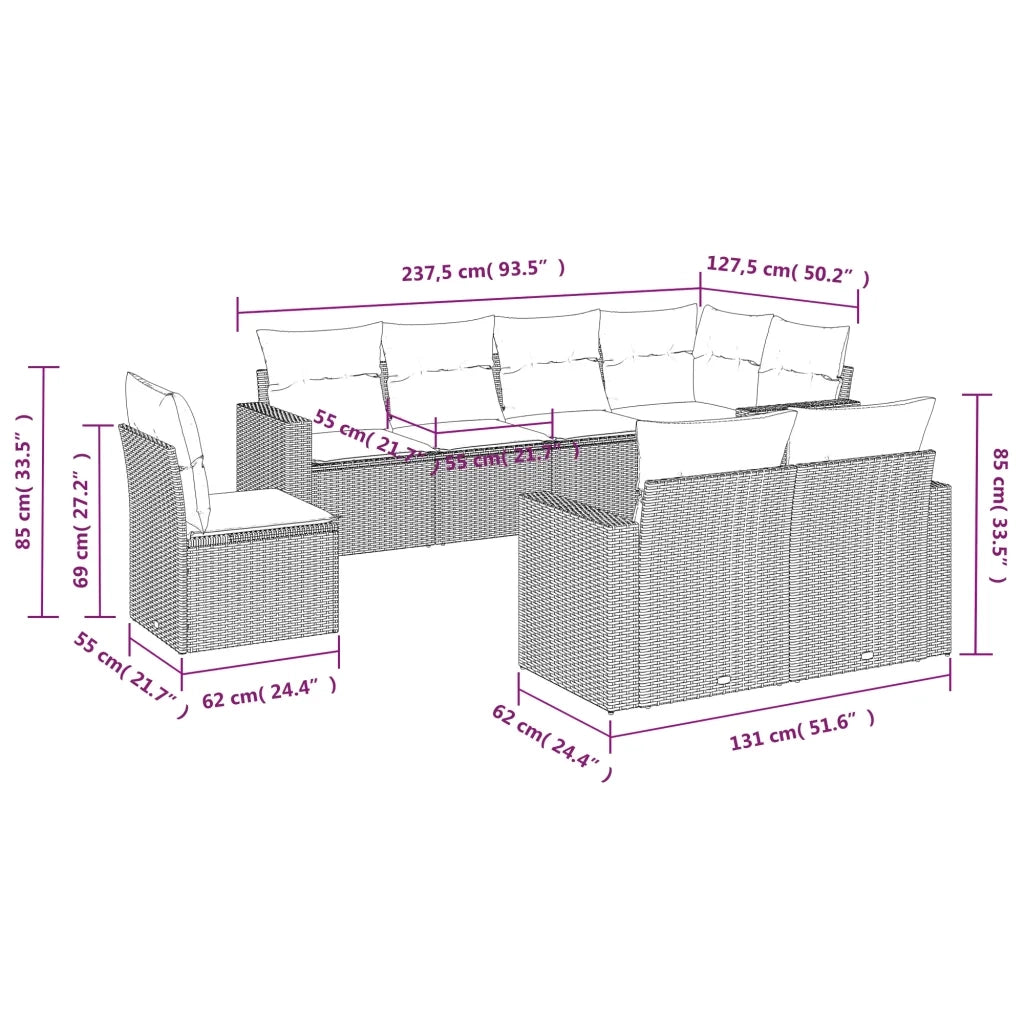 Set Divano da Giardino 8pz con Cuscini Grigio Chiaro Polyrattan 3251579