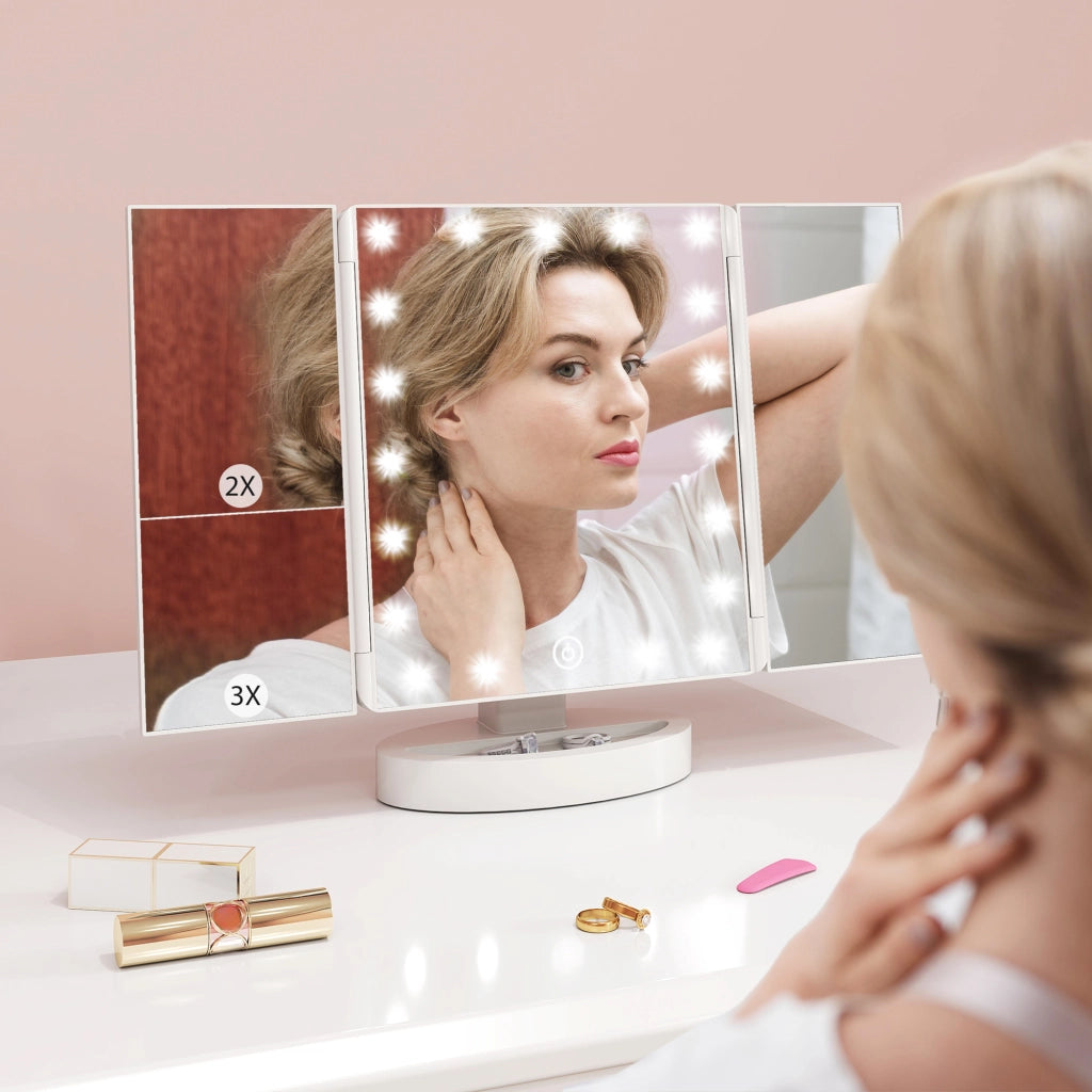 Specchio Trucco con Luce LED ¨C Xylo ¨C 21 LED Ingrandimento 1X/2X/3X Rotazione 180¡ã Touch Bianco