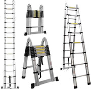 Scalone a doppia fune telescopico 5 m 2-in-1 con 16 sbarre - carico massimo 150 kg - finitura argento puro
