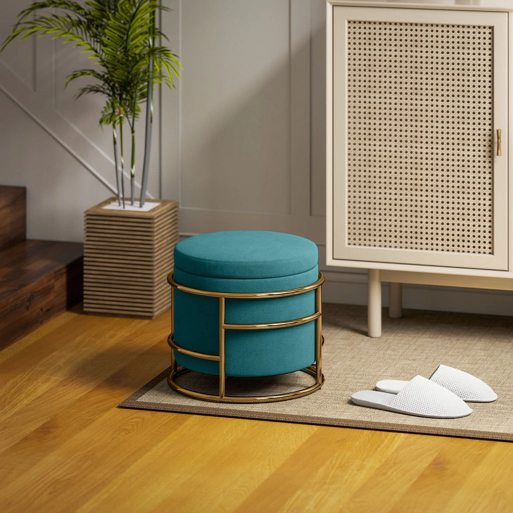 Pouf Contenitore Rotondo in Velluto ¨C Minimal ¨C Verde, ?42x39 cm