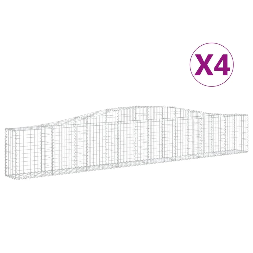 Set di 4 gabbioni ad arco per recinzione gabbia o muro di contenimento 400 x 30 x 60/80 cm ferro zincato argento 02_0041487