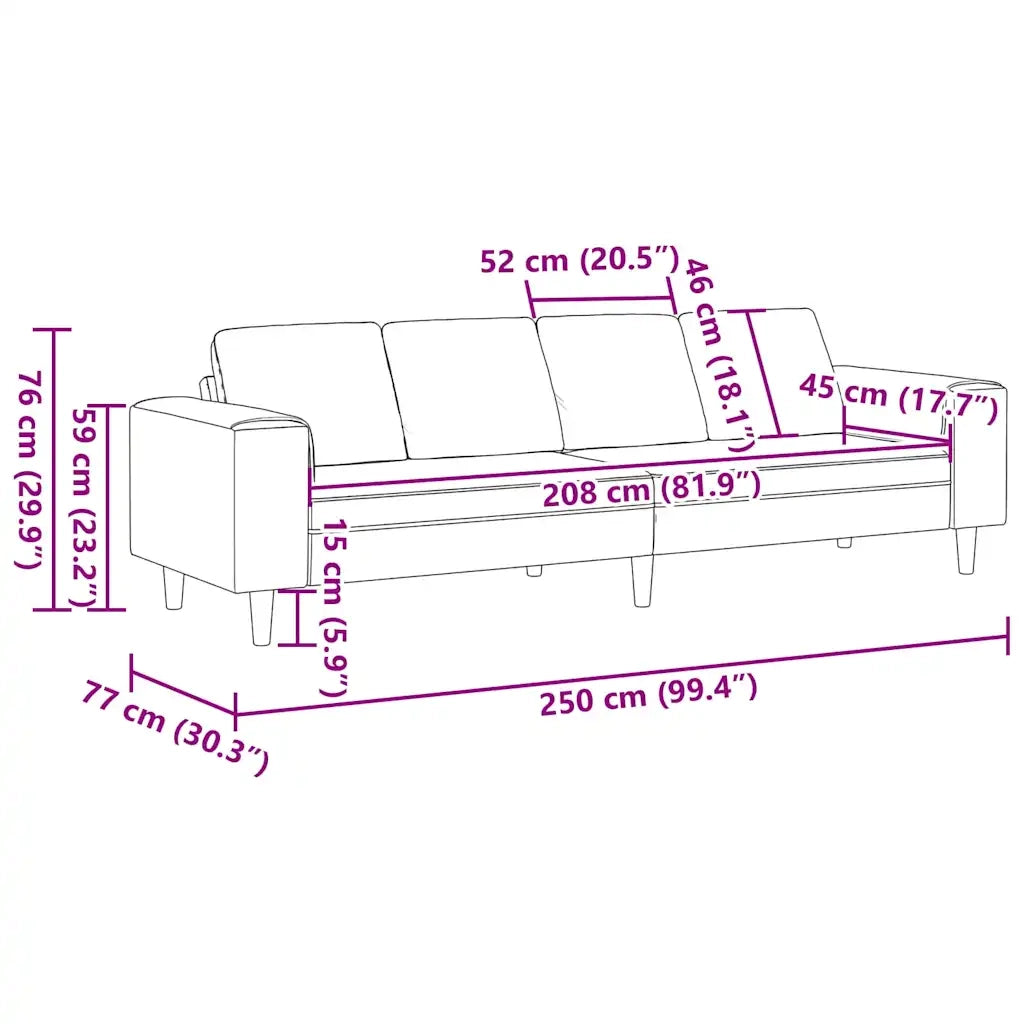 Divano con cuscino-Sofa-Divanetto Blu 250 x 77 x 76 cm Tessuto in Cords