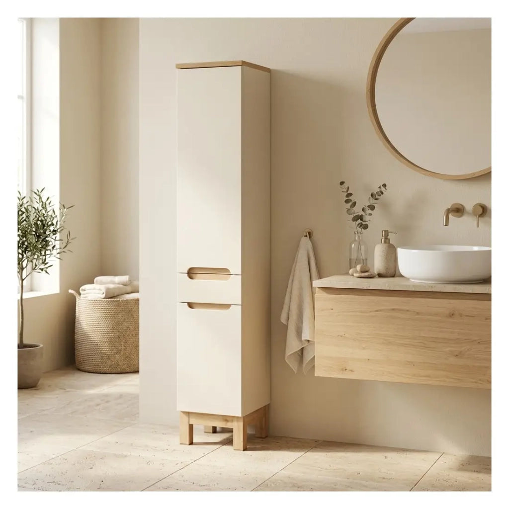 Colonna da bagno ERMANO - 2 porte e 1 cassetto - colori cachemire e quercia