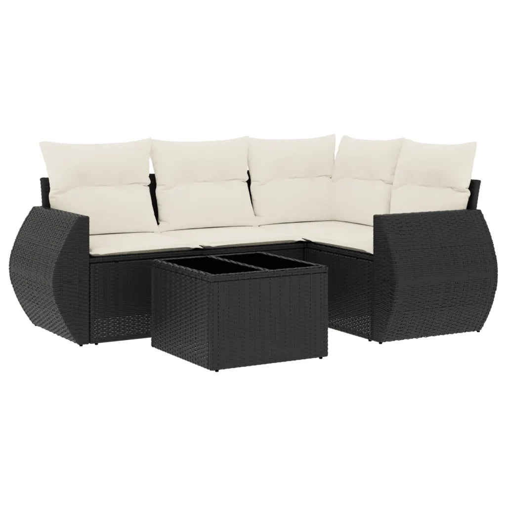Set Divani da Giardino 5 pz con Cuscini in Polyrattan Nero