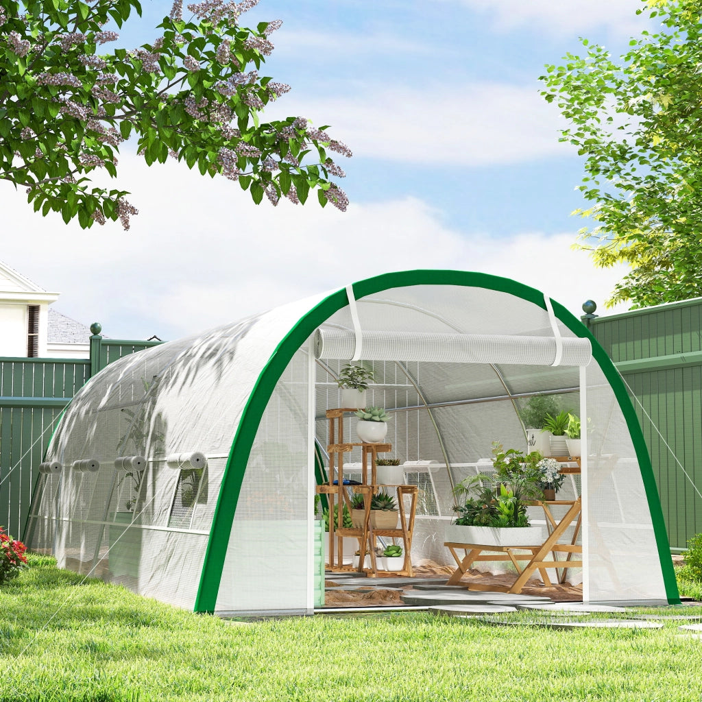 Serra da Giardino Tunnel ¨C Minimal ¨C 6x3x2 m, 18 m2, 8 Finestre, Porta a Zip, Acciaio Galvanizzato, Telo in PE, Bianco