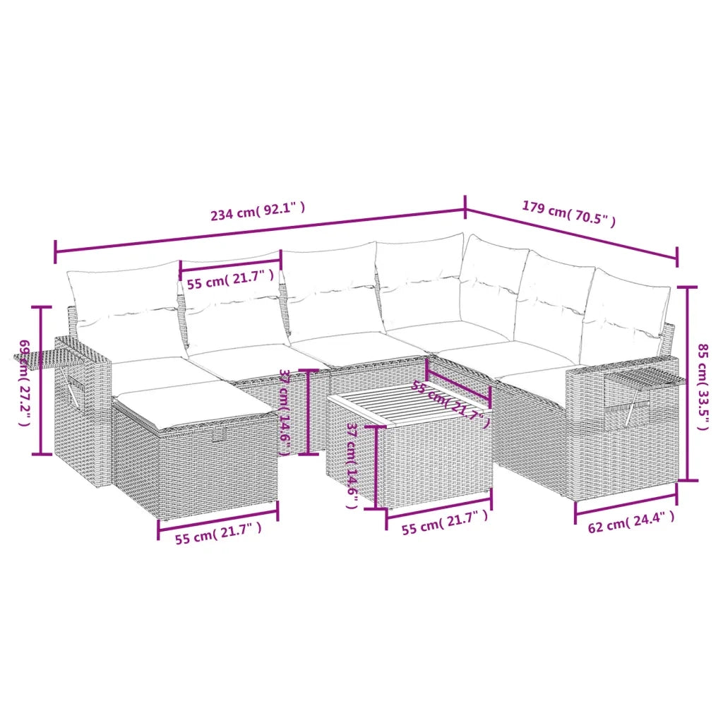 Set Divani da Giardino con Cuscini 8 pz Nero in Polyrattan 3264962