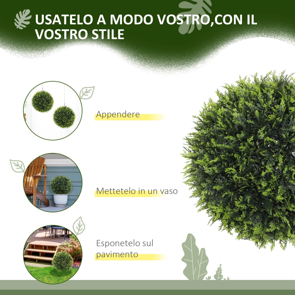 2 Piante Artificiali a Sfera con Foglie di Cedro ¨C Minimal ¨C Verde ?45 cm
