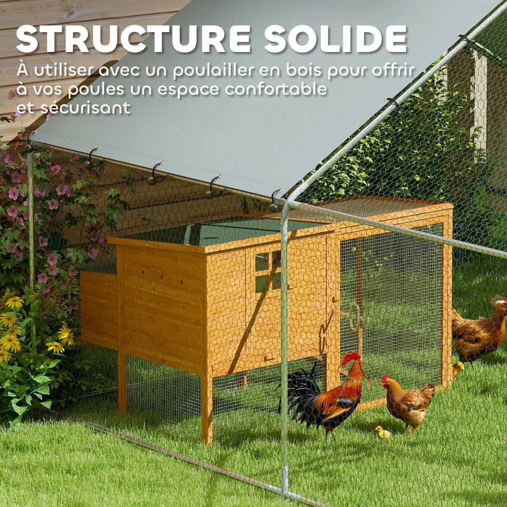 Pollaio Grande in Metallo ¨C Xylo ¨C Copertura Impermeabile Anti-UV, 3x3.4x1.9m, per 10-15 Galline