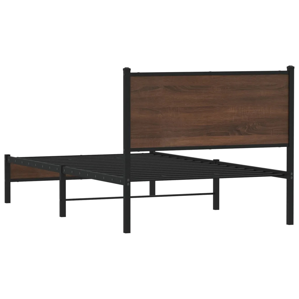 Letto singolo | Letto per adulti | Giroletto senza Materasso in Metallo Rovere Marrone 100x190 cm
