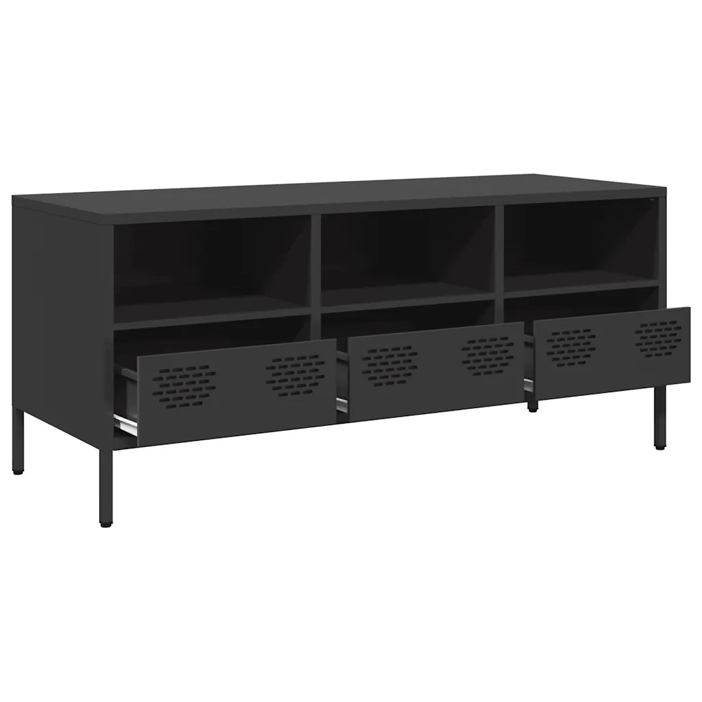 Mobile porta TV dal design industriale con vano contenitore 101,5 x 39 x 43,5 cm in acciaio laminato a freddo nero 02_0049745