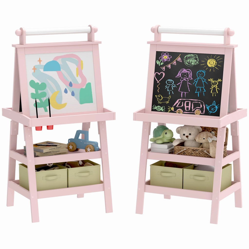 Lavagna per Bambini 3 in 1 con Cavalletto e Contenitori ¨C Minimal ¨C Legno Rosa 59x48x118 cm