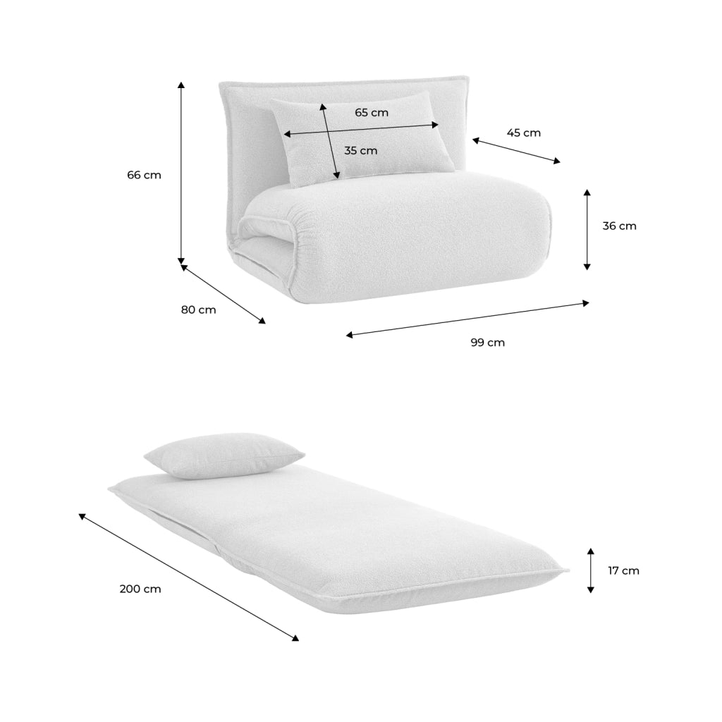 Poltrona letto trasformabile 1 posto bouclé testurizzato, beige