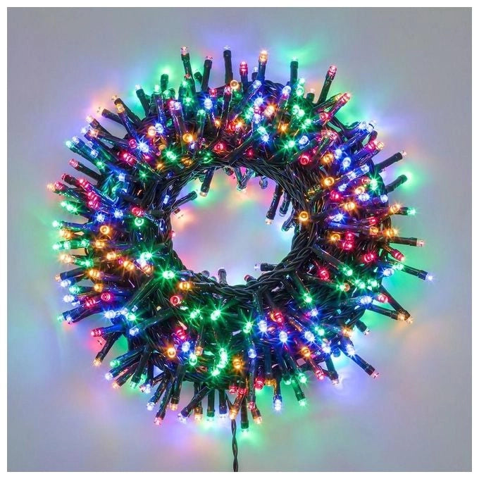 Lotti Importex 36277 Catena Nastro Minicluster LED 1000 LED Multicolore con Controller Timer Trasformatore Esterno Cavo Verde 24,5m colore Verde