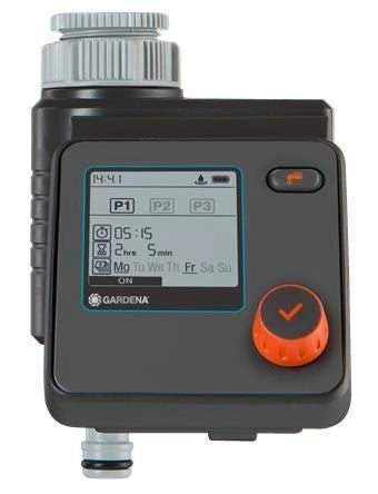 Gardena 1891 Select Programmatore per Irrigazione a Batteria fino a 3 Programmi Giornalieri Durata da 1 Min a 7 Ore e 59 Min Compatibile con Sensore di Umidita' colore Nero