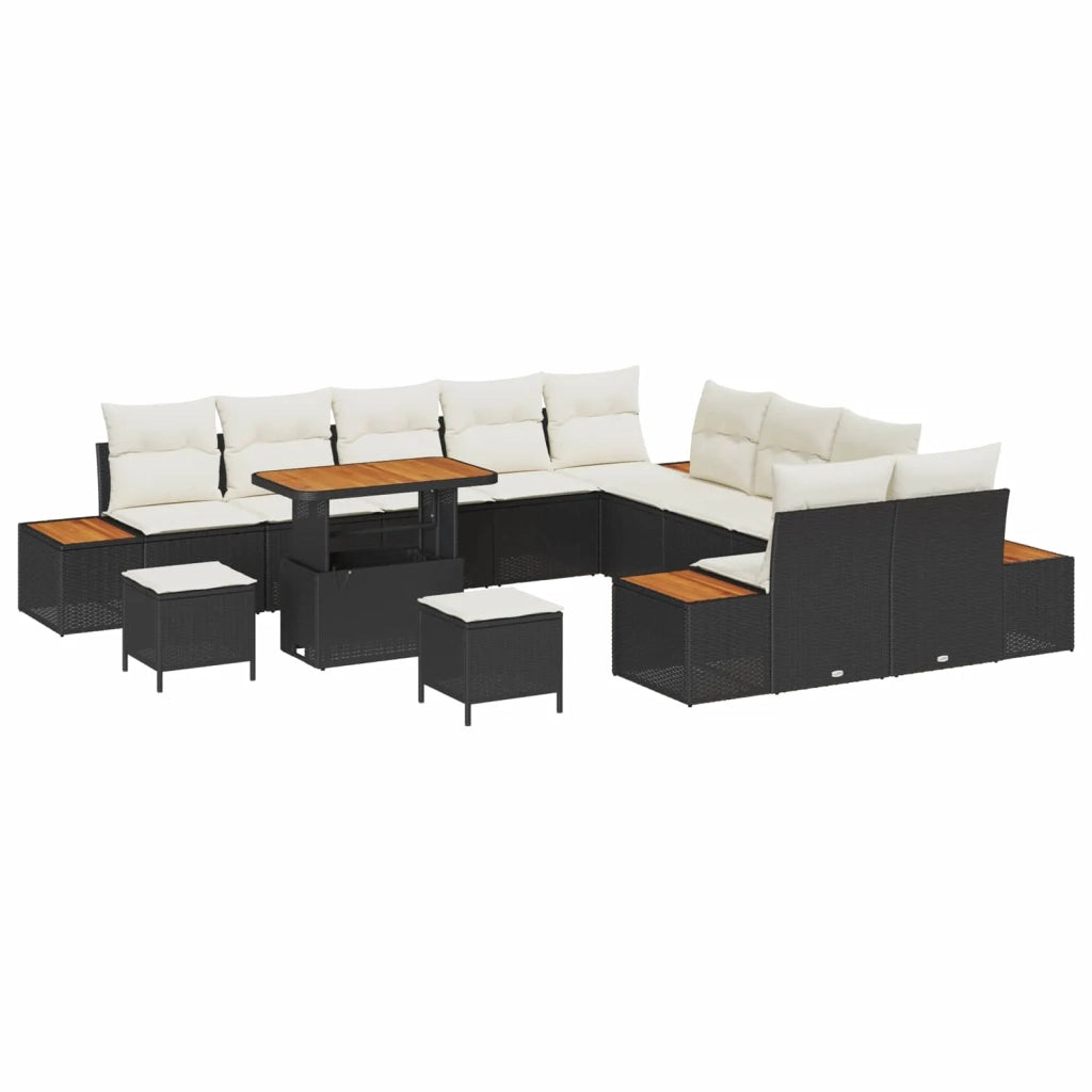 Set Divano da Giardino con cuscino 13 pcs Nero e Crema 3363365