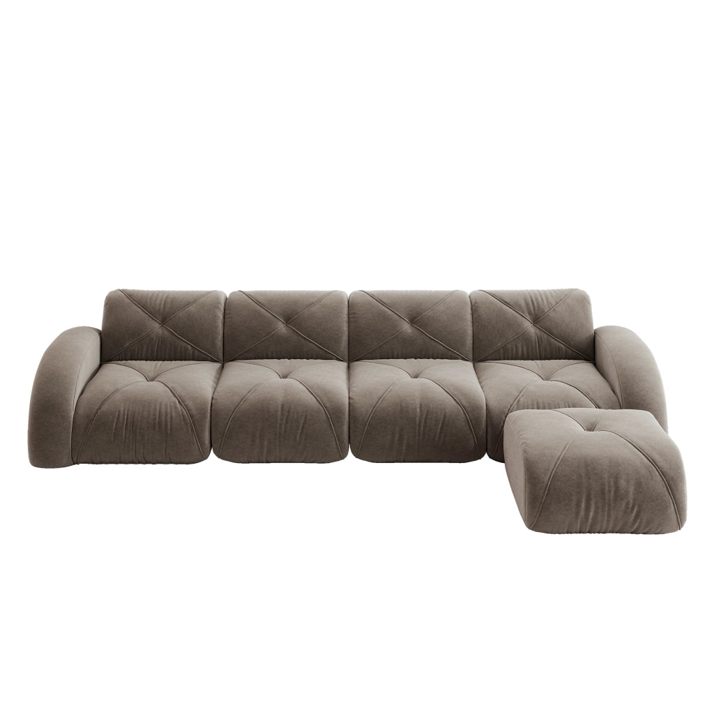 Divano modulare L - Zephmum - 4 posti, marrone, antiscivolo, senza montaggio
