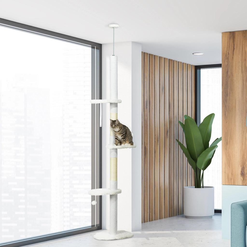 Tiragraffi per Gatti da Soffitto ¨C Xylo ¨C Regolabile 225-255 cm Sisal Bianco