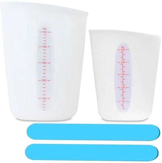Set di Bicchieri di Misura 250/500 ml - Riciclabile - Ripiegabile - Antiscivolo - Silicone - Scala Chiara - Bicchiere di Mescolazione