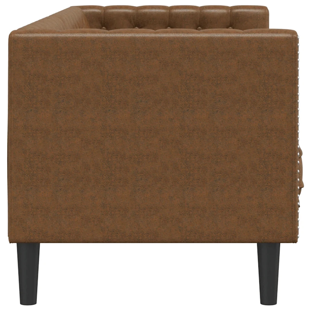 Divano Chesterfield a 3 Posti Marrone in Similpelle Scamosciata 372672