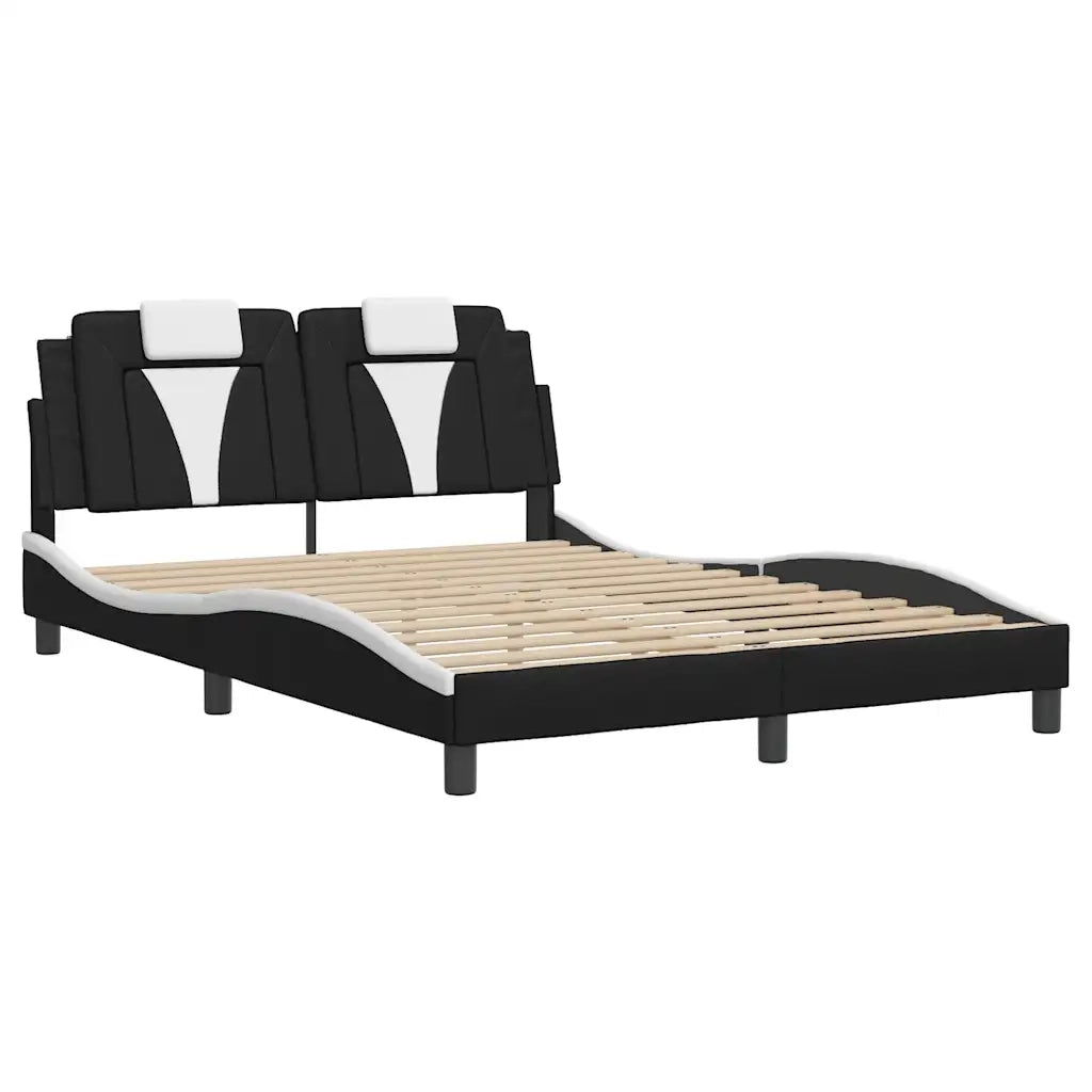 Letto matrimoniale | Letto per adulti | Giroletto Viana senza Materasso Nero e Bianco 140x200 cm in Similpelle