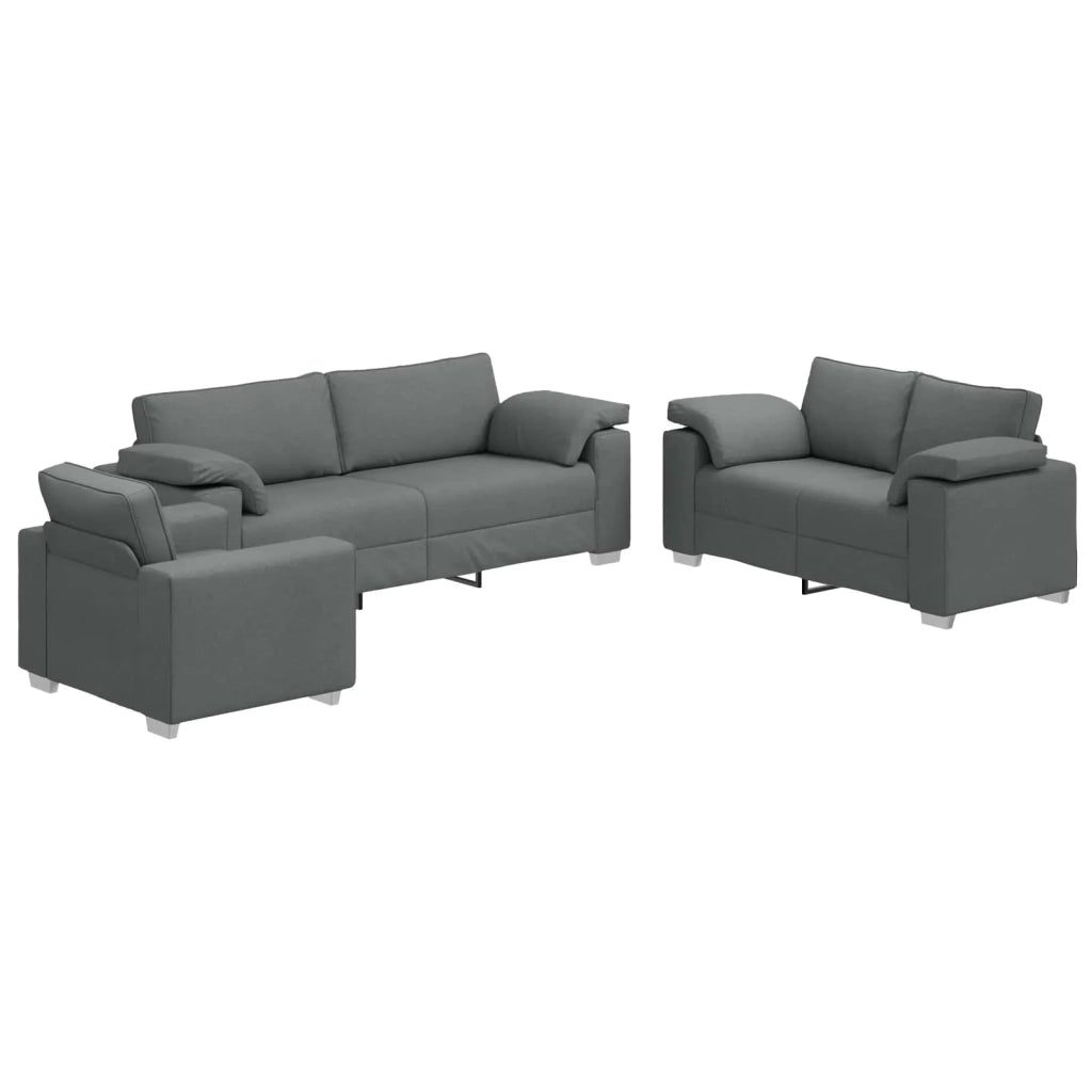 Divano 3 pcs Grigio scuro 219 x 80 x 82 cm Tessuto misto lino 3324659