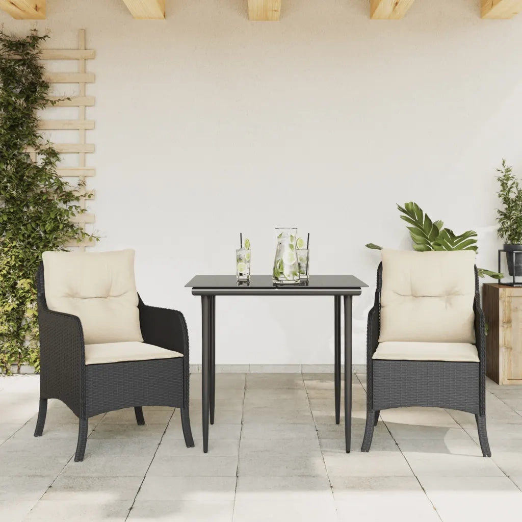 Set da Pranzo da Giardino 3 pz con Cuscini Nero in Polyrattan 3211906