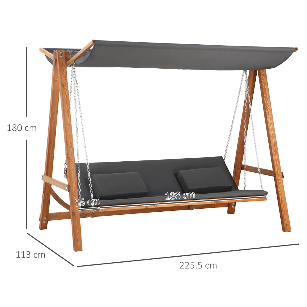 ALTALENA DA GIARDINO 3 POSTI CON LETTO 225,5x113x180 cm GRIGIO LEGNO MASSELLO