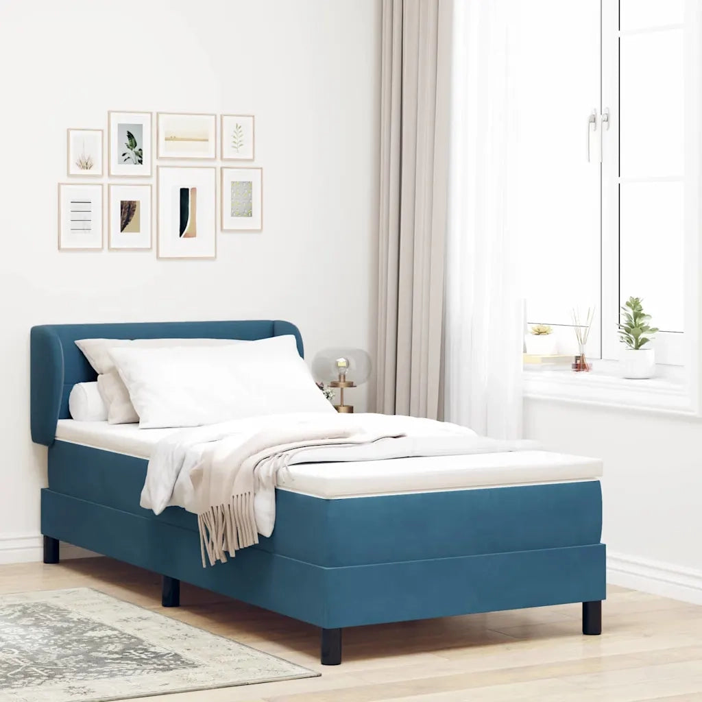 Letto a molle con materasso-Struttura Letto con Materasso Blu scuro 90 x 200 cm Velluto 596707