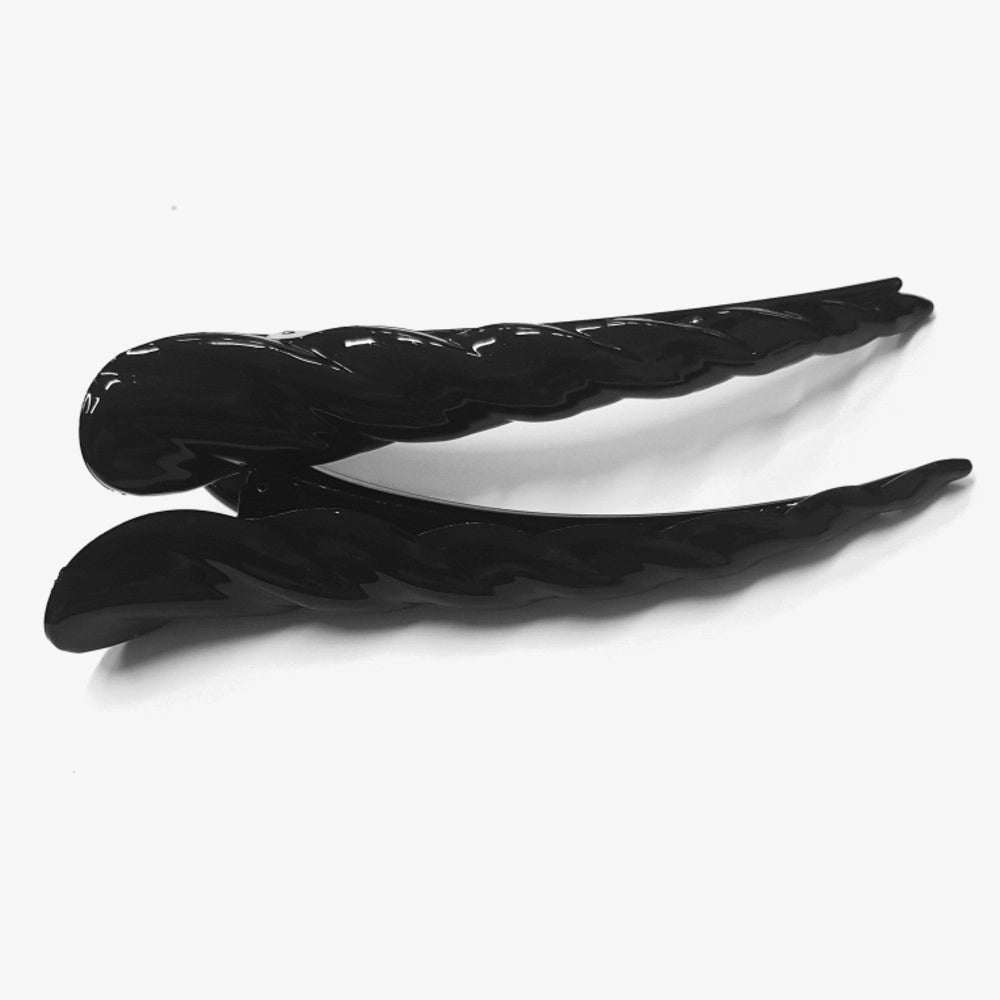 Trade Shop - 2 Fermaglio Pinza Nero Molletta Ferma Capelli Coccodrillo Parrucchiere Forcine -