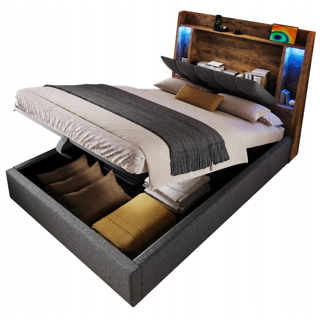 Letto imbottito singolo - Xylo - 90x200 - Grigio - Stelaio sollevabile USB-C