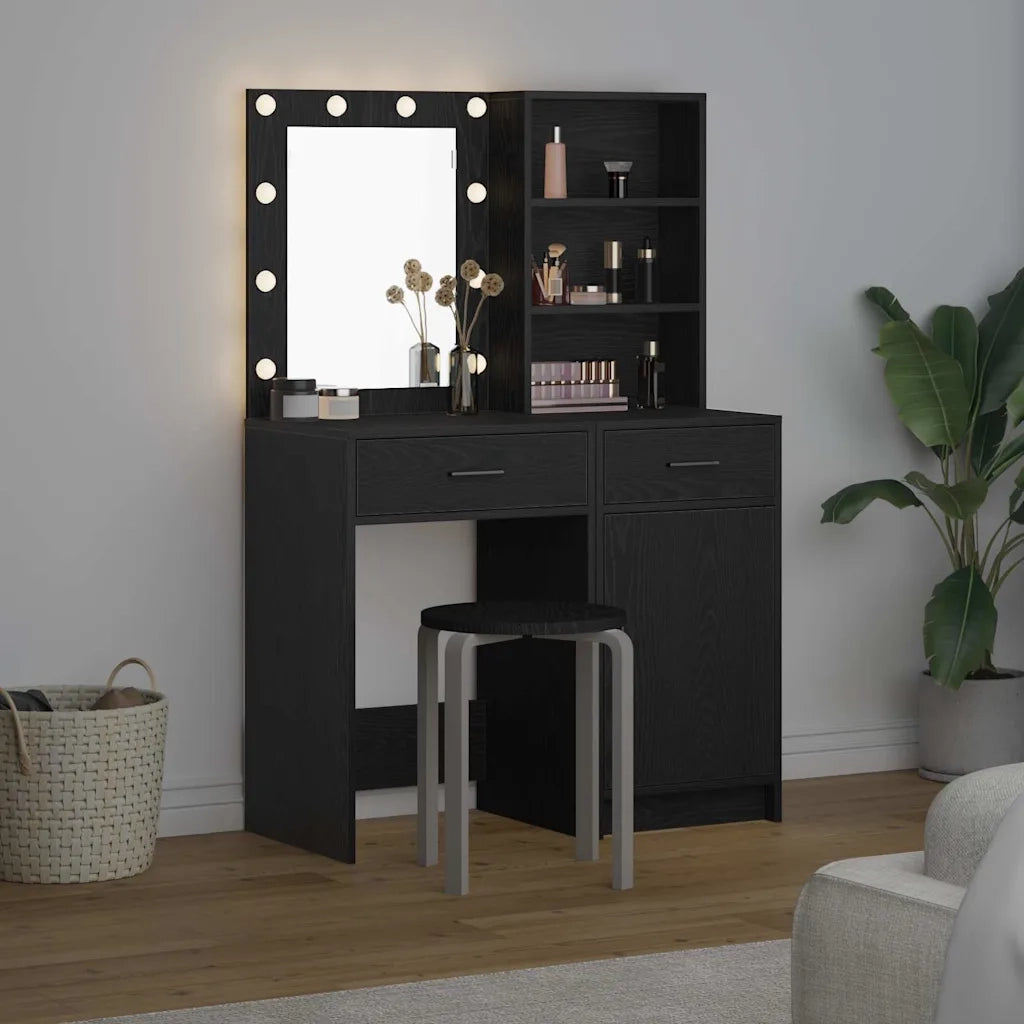 Set da tavolo da trucco con LED con cassetto 2 pcs Rovere Nero 3334273