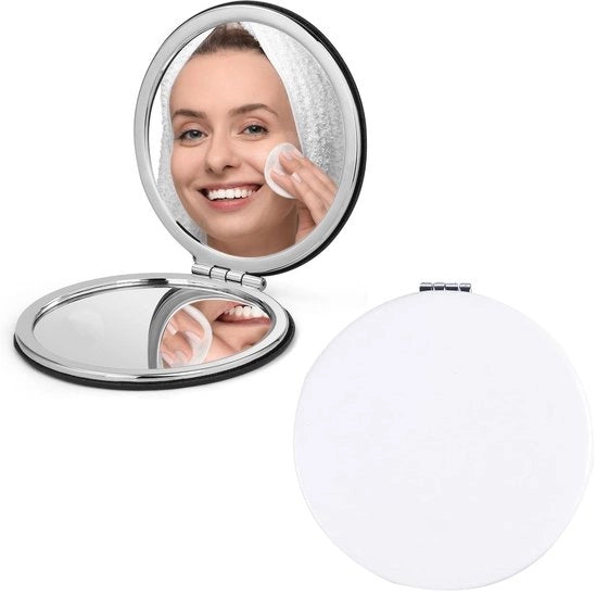 Specchio di viaggio compattabile - rotondo - pieghevole - portatile - a doppia faccia - 10x ingrandimento - in alta qualità pelle PU e ABS - specchio per trucco