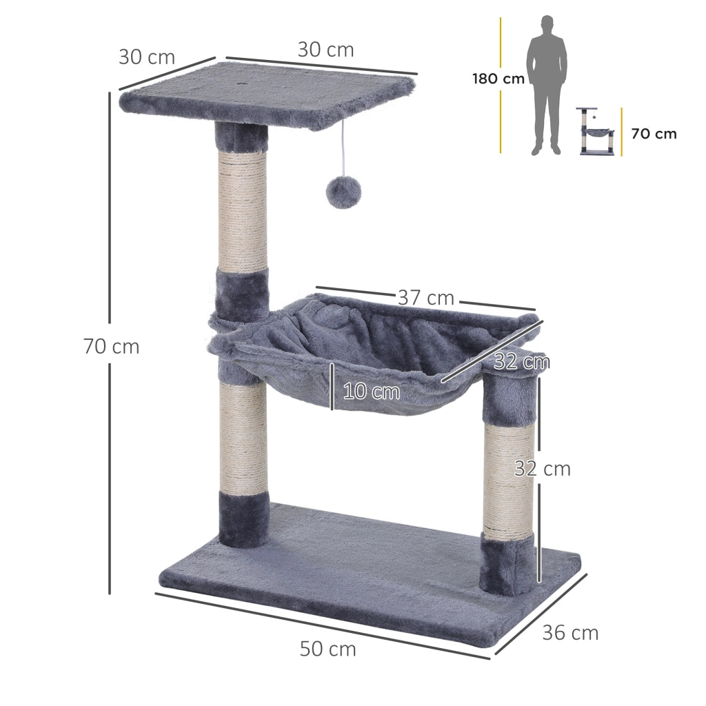 Arbre ¨¤ chat con 3 griffoirs, plateforme, hamac e boule ¨C Minimal ¨C grigio, 50x36x70 cm
