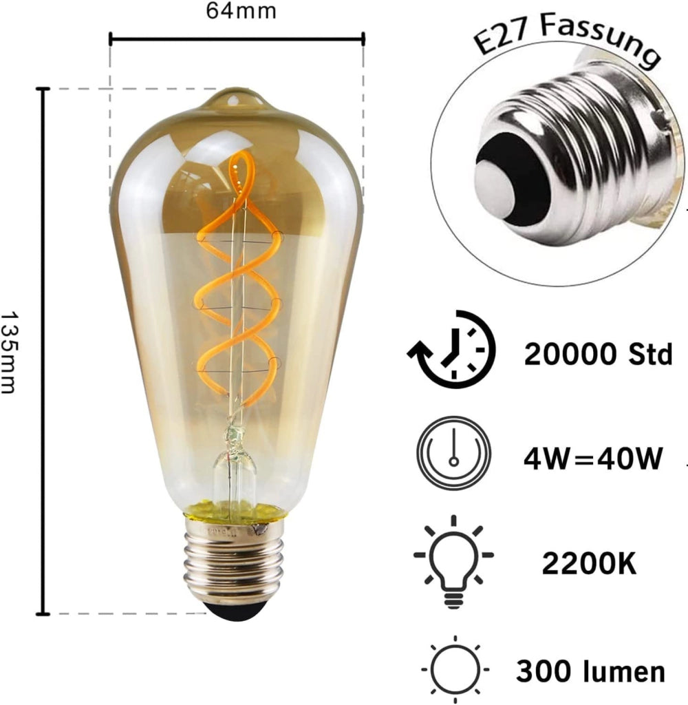 ZMH 3 lampadine Edison E27 LED 4W ST64 2200K