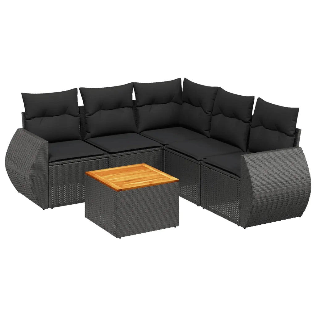 Set Divano da Giardino 6 pz con Cuscini Nero in Polyrattan 3257329