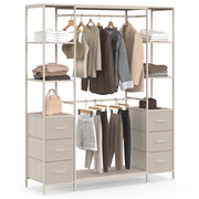 IDMarket - Armadio doppio UTAH + colonna doppia L. 140 cm con 6 ripiani e 6 cestini in tessuto beige