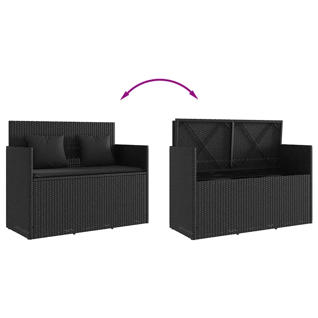 Panchina da Giardino | Panca da Giardino con Cuscini Nera in Polyrattan