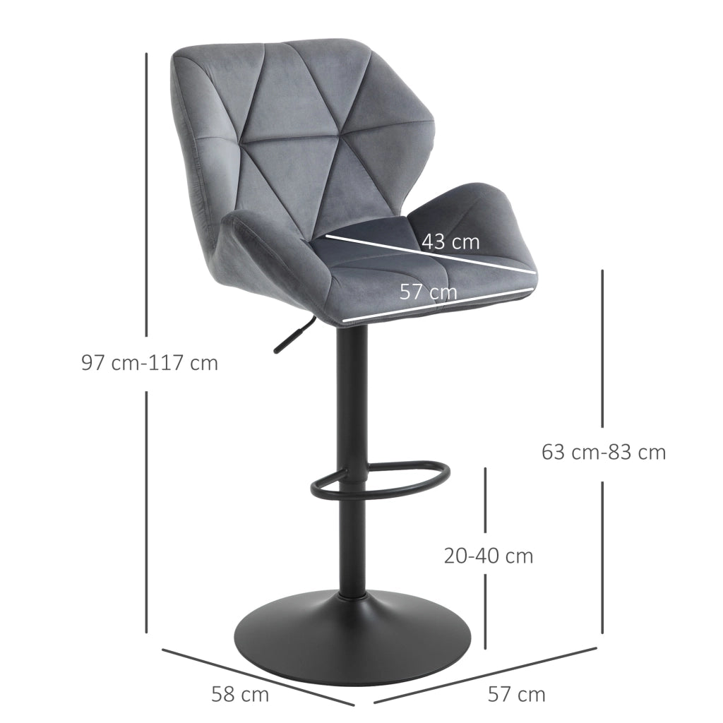 Sgabello da bar set 2 pezzi imbottito ¨C Xylo ¨C Velluto grigio, metallo, girevole 360¡ã, regolabile