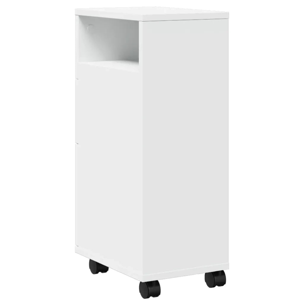 Mobile da Bagno Stretto con Ruote Bianco in Truciolato 855232