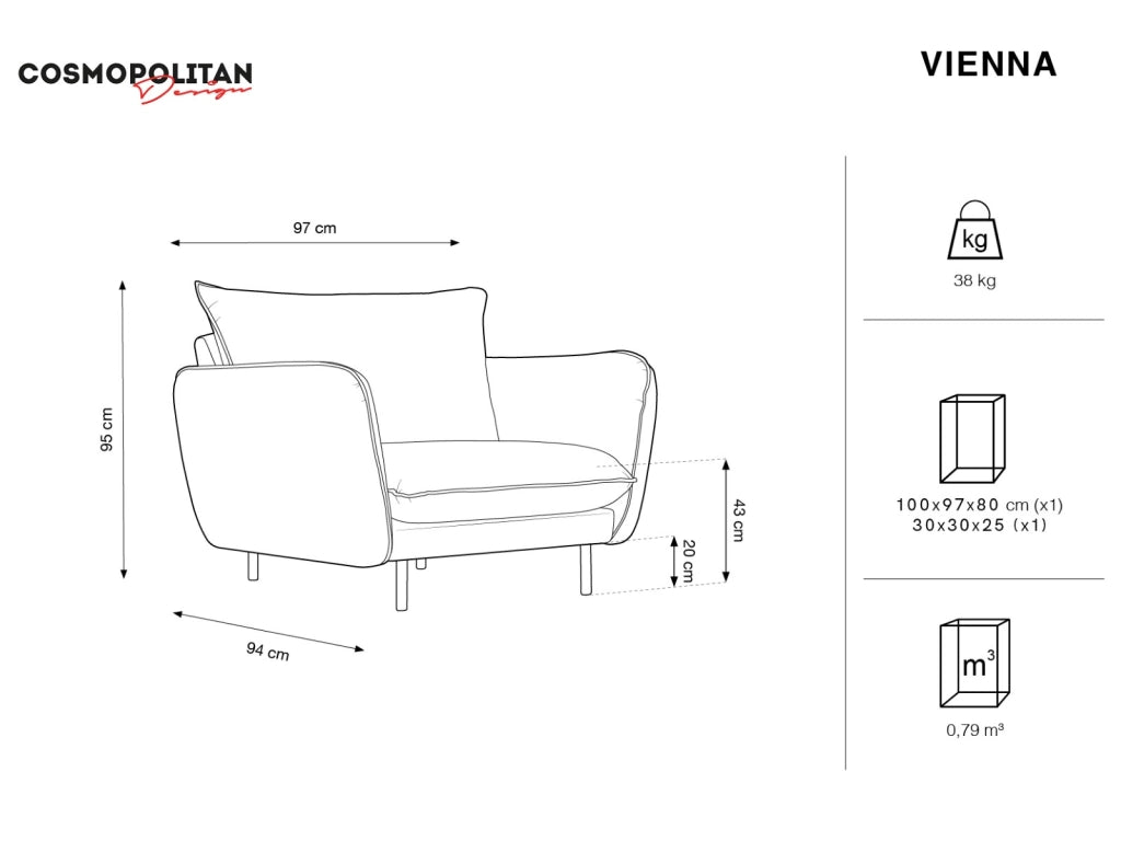 Cosmopolitan Design - Poltrona "Vienna" in velluto grigio scuro 